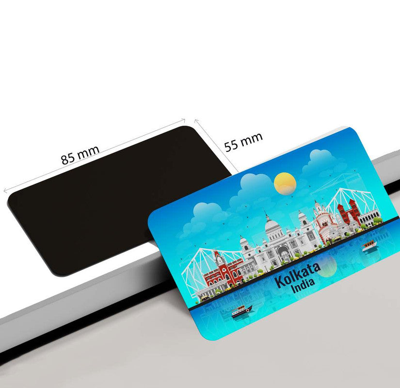 dhcrafts Rectangular Rubber Fridge Magnet / Magnetic Card Blue India Kolkata Design Pack of 1 (8.6cm x 5.4cm)